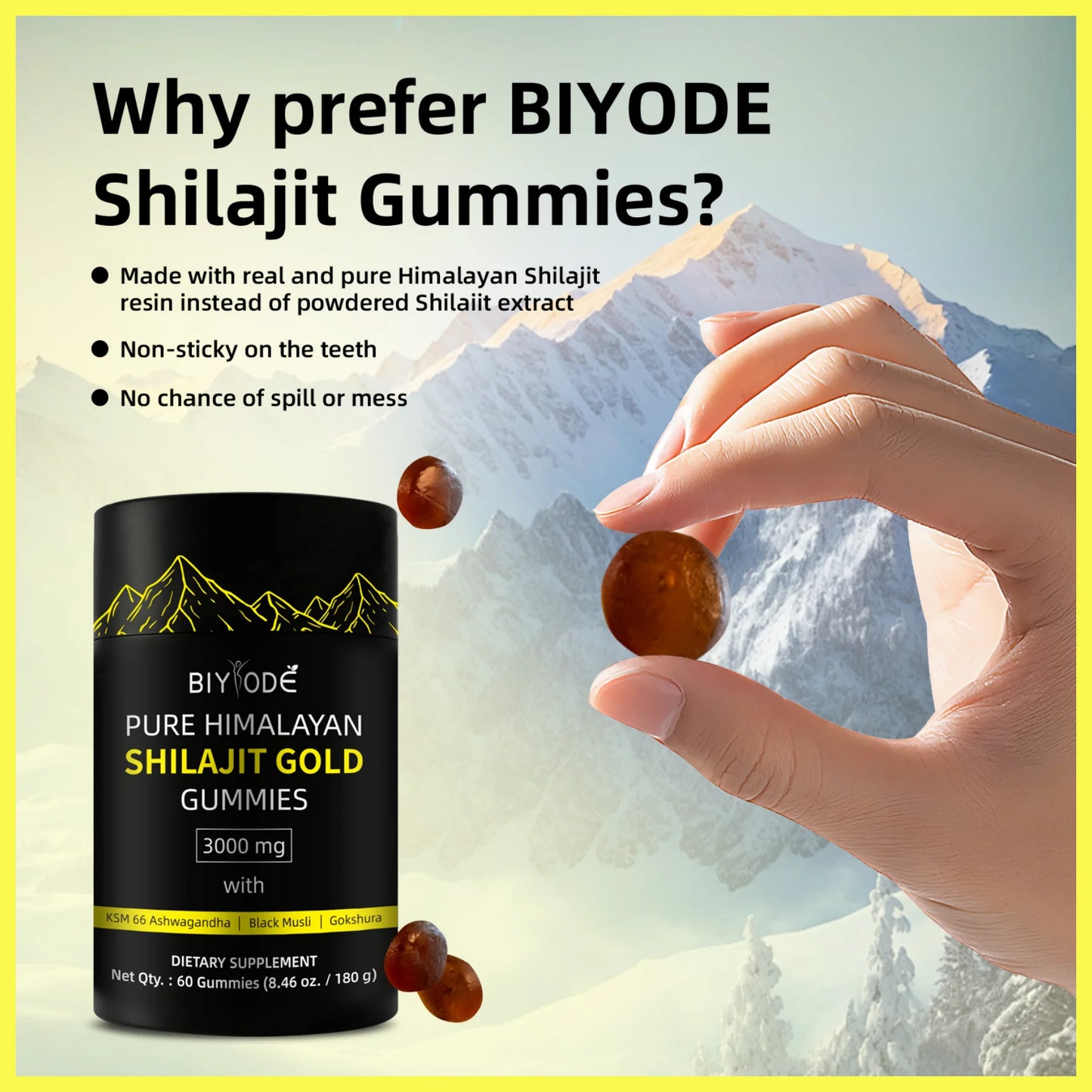 BIYODE Himalayan Shilajit Resin Gummies Energy Boost Help With Muscle Recovery Reduce Fatigue 85+Trace Minerals Supplement