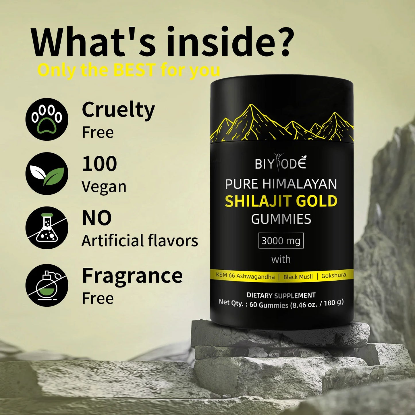 BIYODE Himalayan Shilajit Resin Gummies Energy Boost Help With Muscle Recovery Reduce Fatigue 85+Trace Minerals Supplement