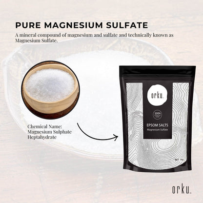 1Kg Orku Epsom Salt - Magnesium Sulphate Bath Salts Skin Body